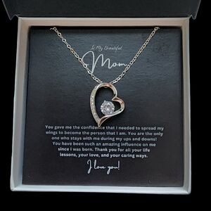To My Beautiful Mom Heart Pendant Necklace‎ With Zirconia NEW